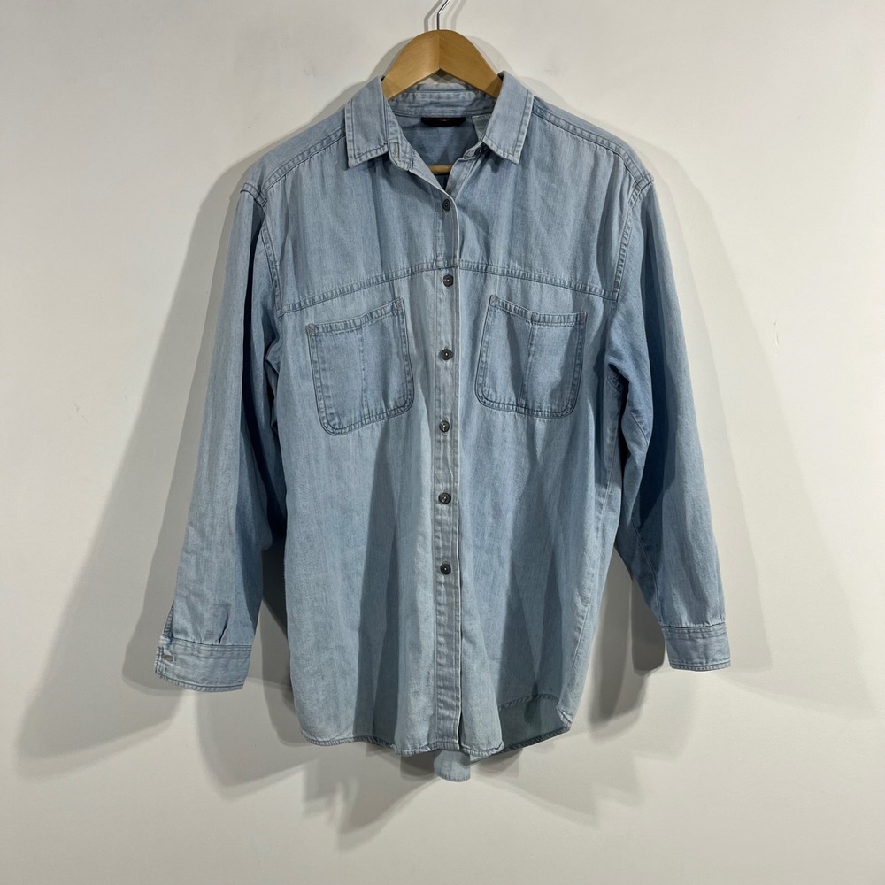 Faded Glory 90s Western Cottagecore Boho Denim Button Down Shirt Womens Medium